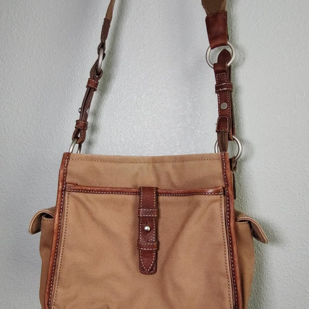 Fossil Original Premium No. 054 Satchel Crossbody Canvas Leather Purse Bag